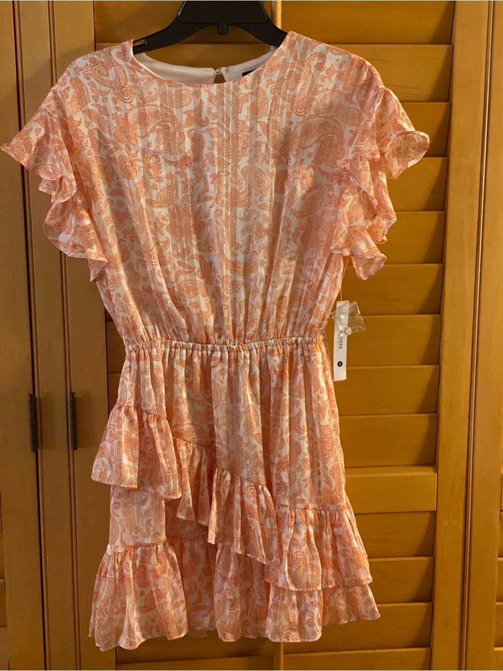 Aqua Peach Paisley Ruffle Mini Dress